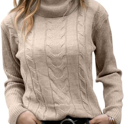 Women' Turtleneck Long Sleeve Cable Knit Sweaters