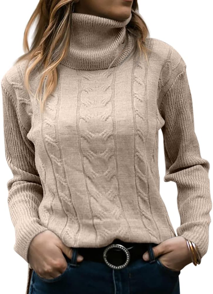 Women' Turtleneck Long Sleeve Cable Knit Sweaters