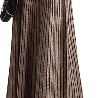 Women's Winter Reversible Stretchy Waist Knitted A Line Pleated Midi Skirt