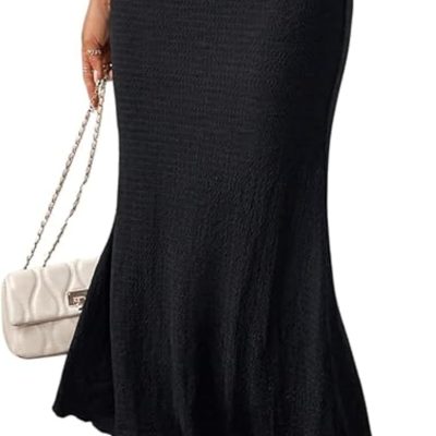 Women's Elastic Mermaid Ribbed Knit High Waisted Sexy Bodycon Midi Long Skirt