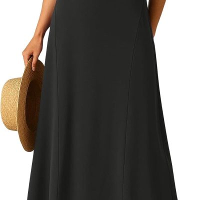 Long Skirts for Women Flowy Elastic High Waist Midi A-line Skirt for 2025 Casual Boho Trendy