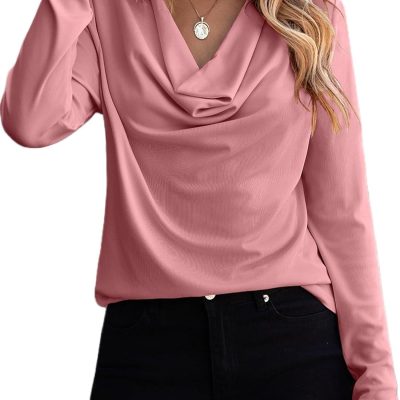 Women Tops Cowl Neck Shirts Long Sleeve Teacher Clothes Office Business Dressy Casual Blouse 2025 Spring Summer
