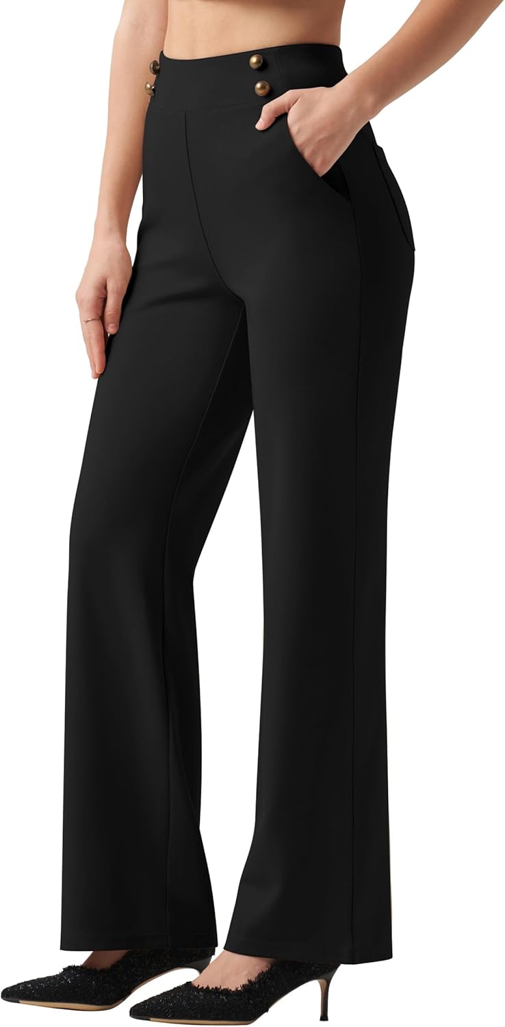 Women Wide Leg Dress Pants High Waisted Stretch Work Pants Office Business Casual Slacks Pockets Petite/Regular/Tall