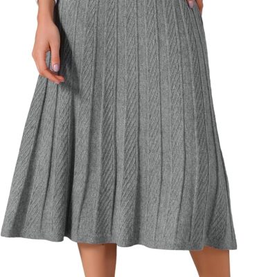 Women's Sweater Skirts High Waist Pleated Casual A Line Knit Midi Skirt