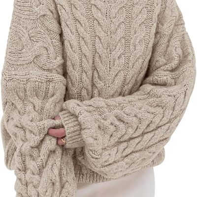 Women Sweaters Spring 2025 Cable Knit Long Sleeve Crewneck Oversized Sweater Chunky Pullover Loose Outfits