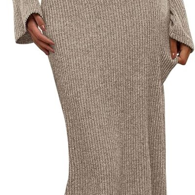 Women's Fall Fashion 2025 Long Sleeve Maxi Dress Ribbed Knit Boat Neck Bodycon Casual Dresses Going Out Outfits