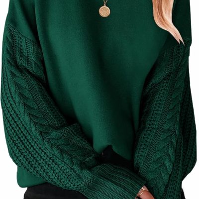 Women Fall Long Sleeve Crew Neck Solid Color Cable Knit Chunky Casual Oversized Pullover Sweater Tops