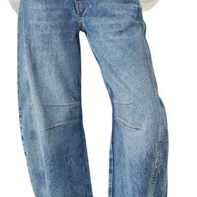 Women Baggy Boyfriend Jeans Vintage Wide Leg Mid Rise Barrel Denim Ankle Pants