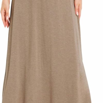Bamboo Viscose Skirts for Women Midi Length Flowy High Waisted Summer Knit Long Skirts with Slit