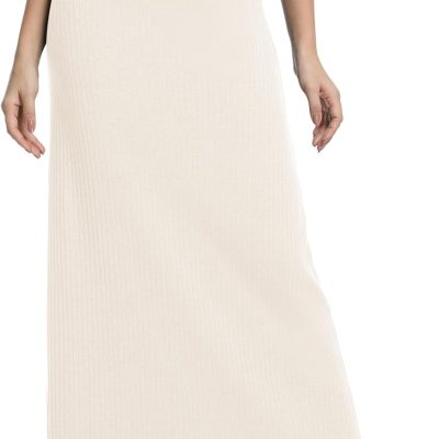 Women's High Waist A-Line Maxi Skirt Comfy Ribbed Knit Long Skirt