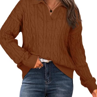 Long Sleeve Sweaters for Women 2025 Fall Winter Outfits Fashion Polo V Neck Clothes Tops