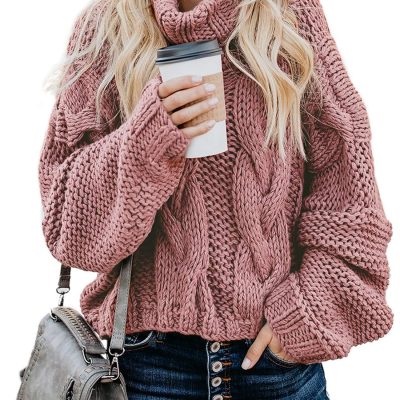 Women 2025 Winter Fall Solid Turtleneck High Neck Balloon Long Sleeve Sweaters Pullover Outerwear