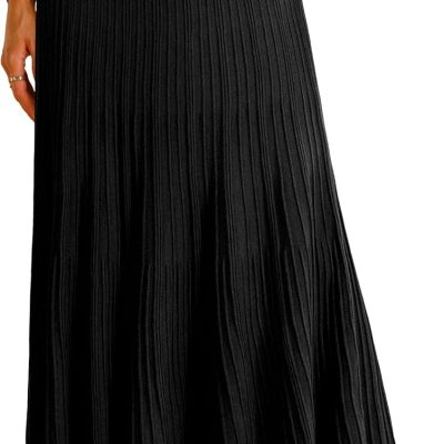 Women's Wool Blend Wide Elastic Band A-Line Pleated Flowy Long Skirts 2025