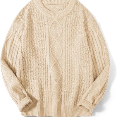 Cable Knit Sweater Women Crewneck Long Sleeve Sweater 2025 Fall Chunky Vintage Pullover Tops
