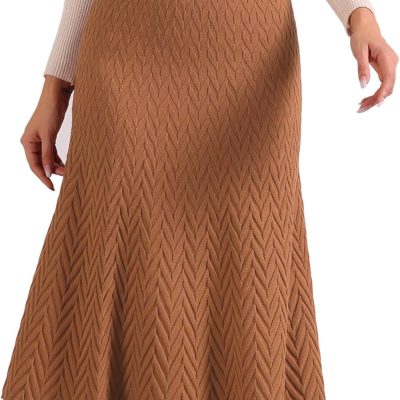 Sweater Skirt for Women's High Waist Fall Stretchy Fishtail Cable Knit Midi Skirts
