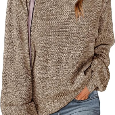 Women 2025 Fall Winter Oversized Pullover Sweater Trendy Crew Neck Long Sleeve Heathered Knit Jumper Tops